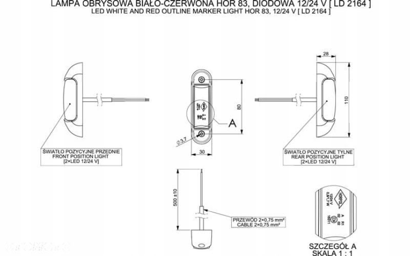 lampa obrysowa led biało - czerwona 12/24v uniwersalna - 4