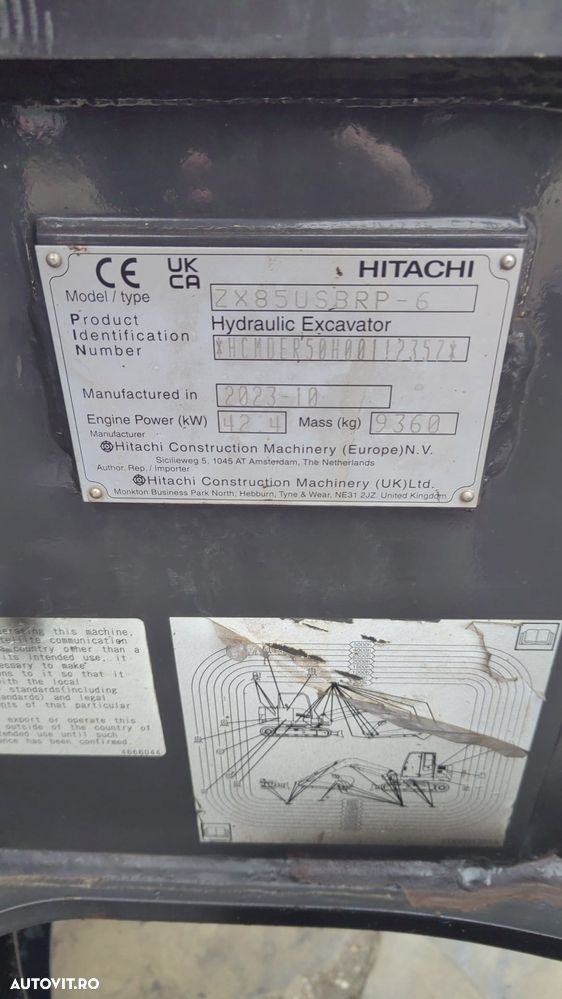 Hitachi ZX85, 9,3 TONE, 2023, 1.965h, CUPLA RAPIDA HIDRAULICA, cupe ingusta si lata NOI, cupa taluz neinclinabila NOUA, senile cauciuc PAD, LAMA NIVELARE, Instalatia picon pe brate, Aer cond, sistem antifurt, Ad sapare 5m,ridica 5t, CA NOU-PROMOTIE 64.900Eur - 34