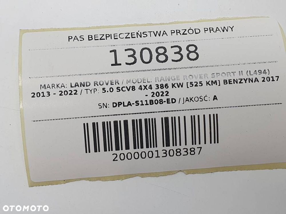 PAS BEZPIECZEŃSTWA PRZÓD PRAWY RANGE ROVER SPORT II L494 DPLA-611B08-ED - 8
