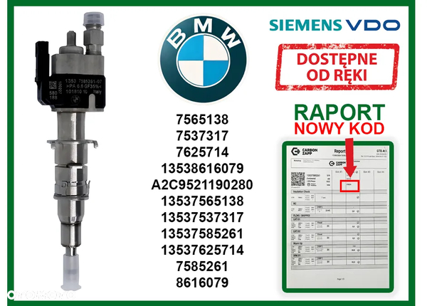 Wtryskiwacz BMW 7565138 benzynowy do modeli 1, 3, 5, 6, 7, X5, X6, Z4. GWARANCJA