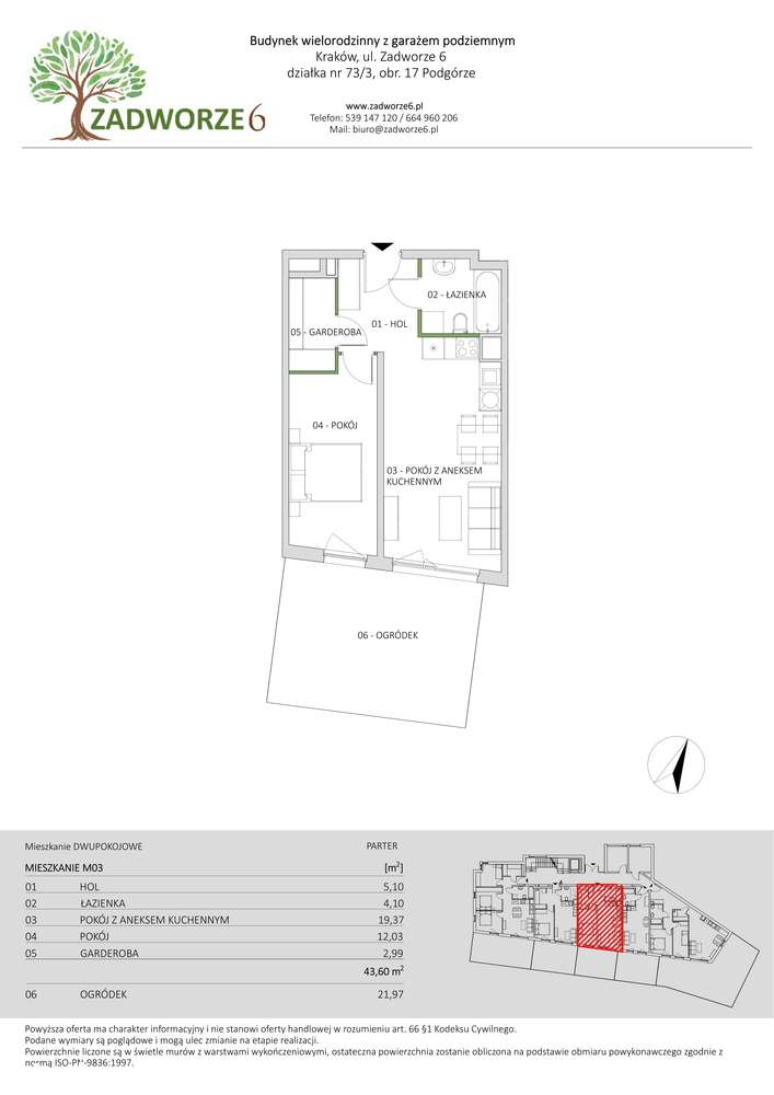 Nowe 2-pokojowe mieszkanie 43,6 m² | Parter z ogrodem