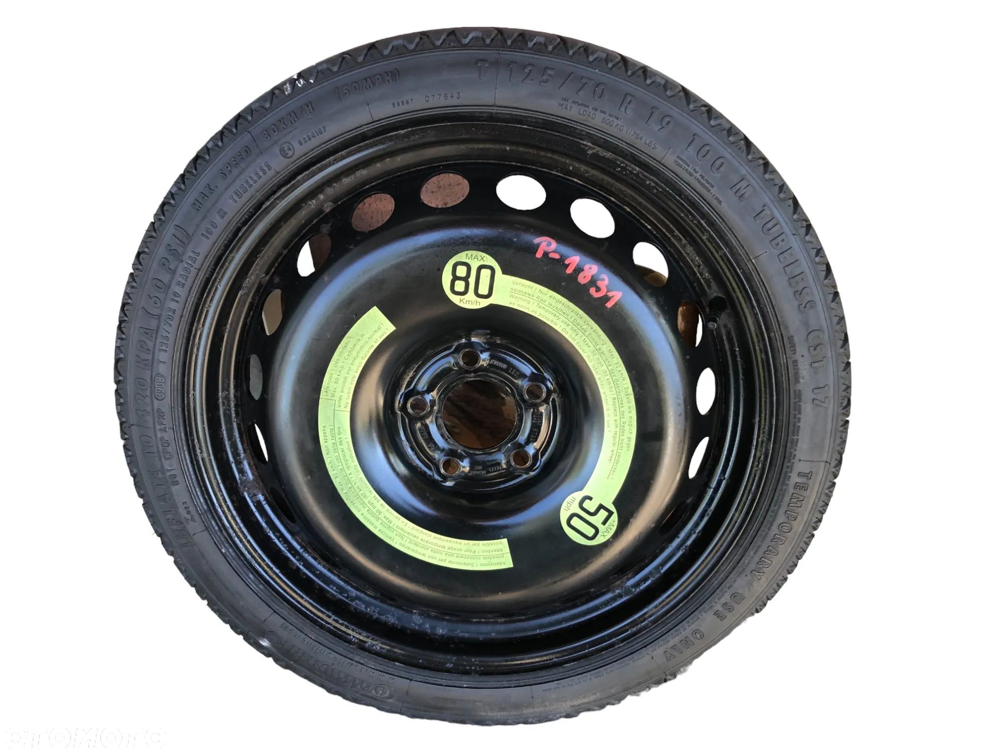 Koło Zapasowe Dojazdowe 125/70 R19 5x112 66,5MM ET:29 Audi A4 B8 A5 8K0601027 - Gwarancja Wysyłka - 1