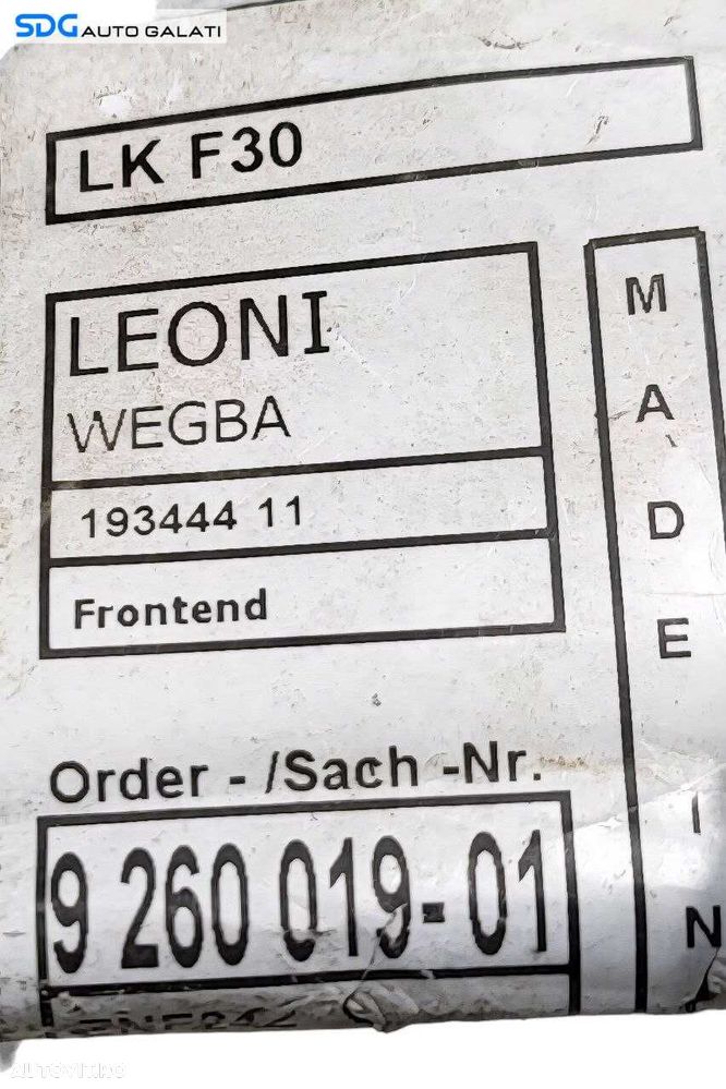 Cablaj Instalatie Electrica 4 Senzori Parcare Fata BMW Seria 3 F31 2011 - 2018 Cod 9260019-01 [L7378] - 5