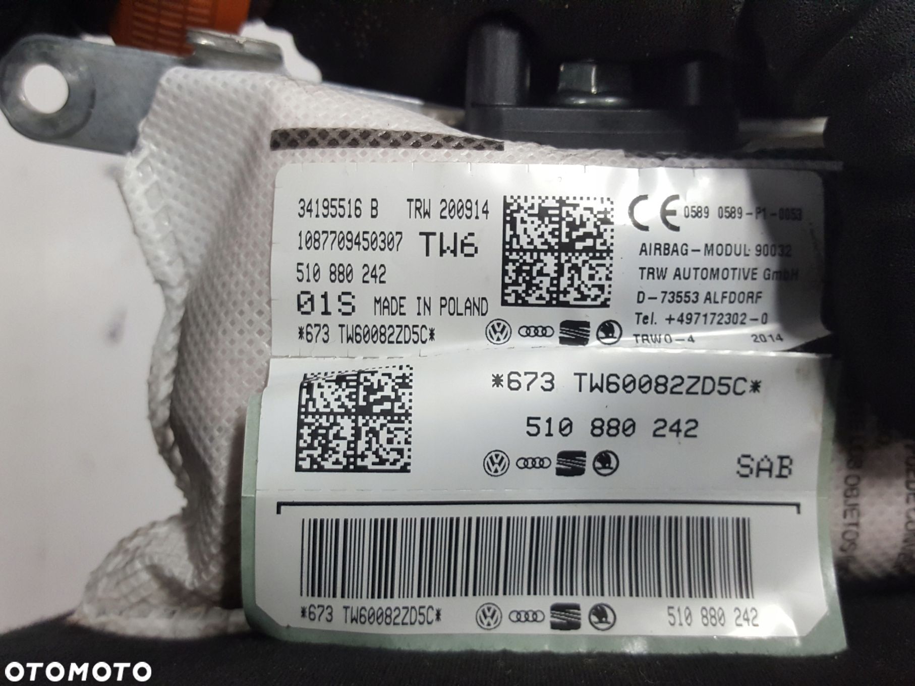 VW GOLF 7 VII SPORTSVAN 14r- PODUSZKA AIRBAG FOTELA PRAWA 510880242 - 2
