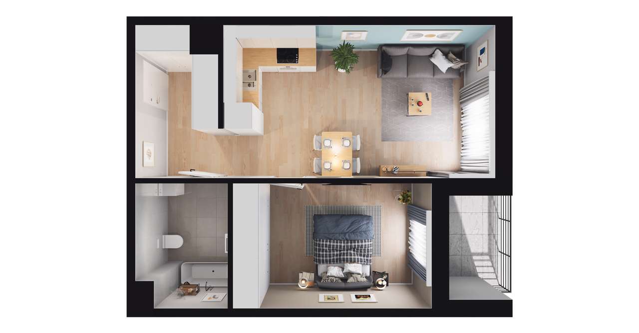 2-pokojowe mieszkanie 44m2 + balkon - Pełny obrazek: 3/24