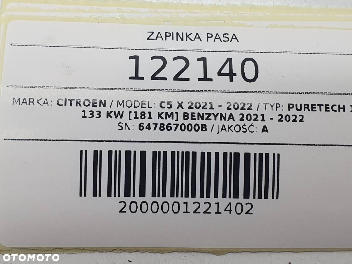 ZAPINKA KLAMRA PASA TYŁ TYLNA CITROEN C5 X 647867000B - 8