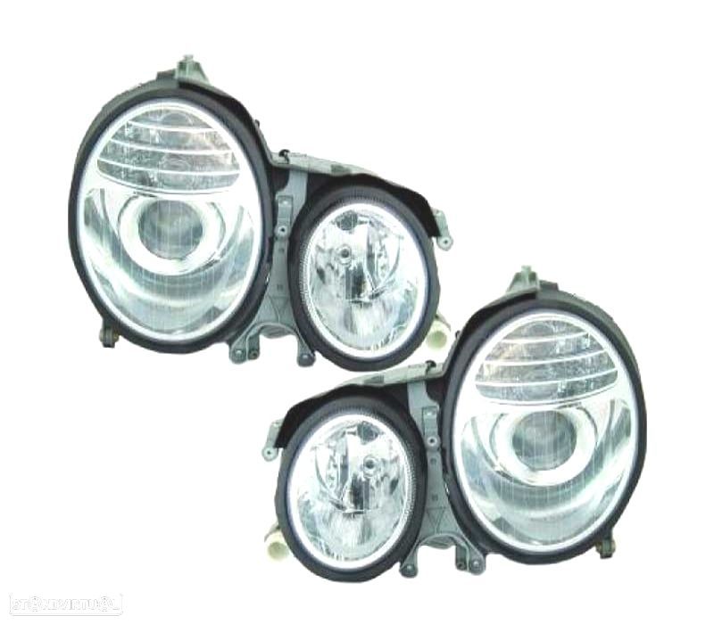 FARÓIS COM PROJETOR MERCEDES E W210 99-02 FUNDO CROMADO - 1