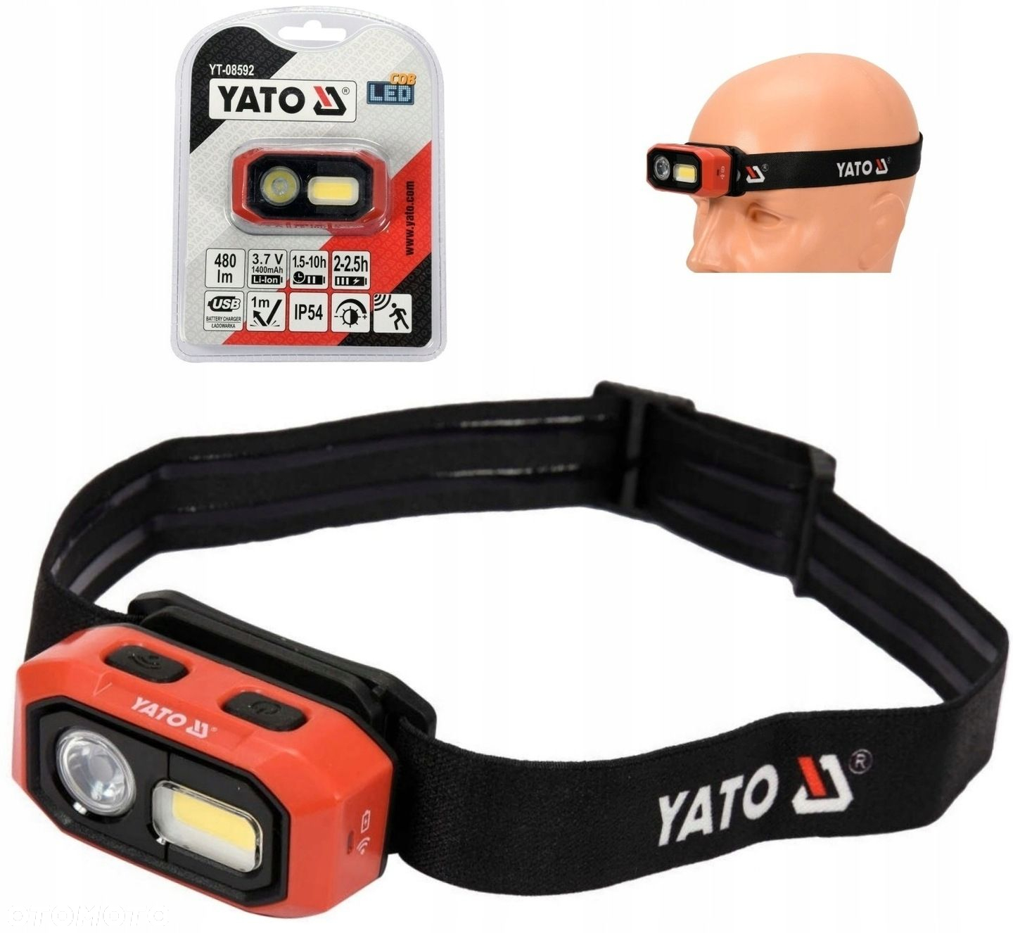 YATO LATARKA CZOŁOWA AKUMULATOROWA 480LM AKU CZUJNIK RUCHU LAMPA YT-08592 - 9