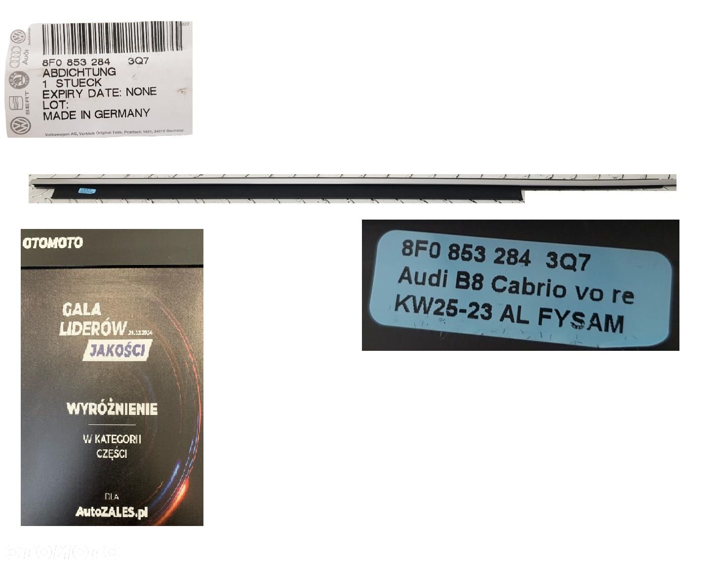 ORYGINALNA FABRYCZNIE NOWA LISTWA ZGARNIAJĄCA DRZWI PRAWA PRZEDNIA AUDI A5 8T 8F CABRIO 8F0853284 - 1