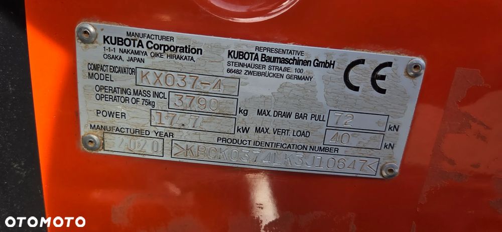 Kubota <<Kubota KX 037-4,2020 r,przebieg tylko 1300Mtg! waga 3790kg jak Nowa, sprowadzona z Niemiec!>> - 10