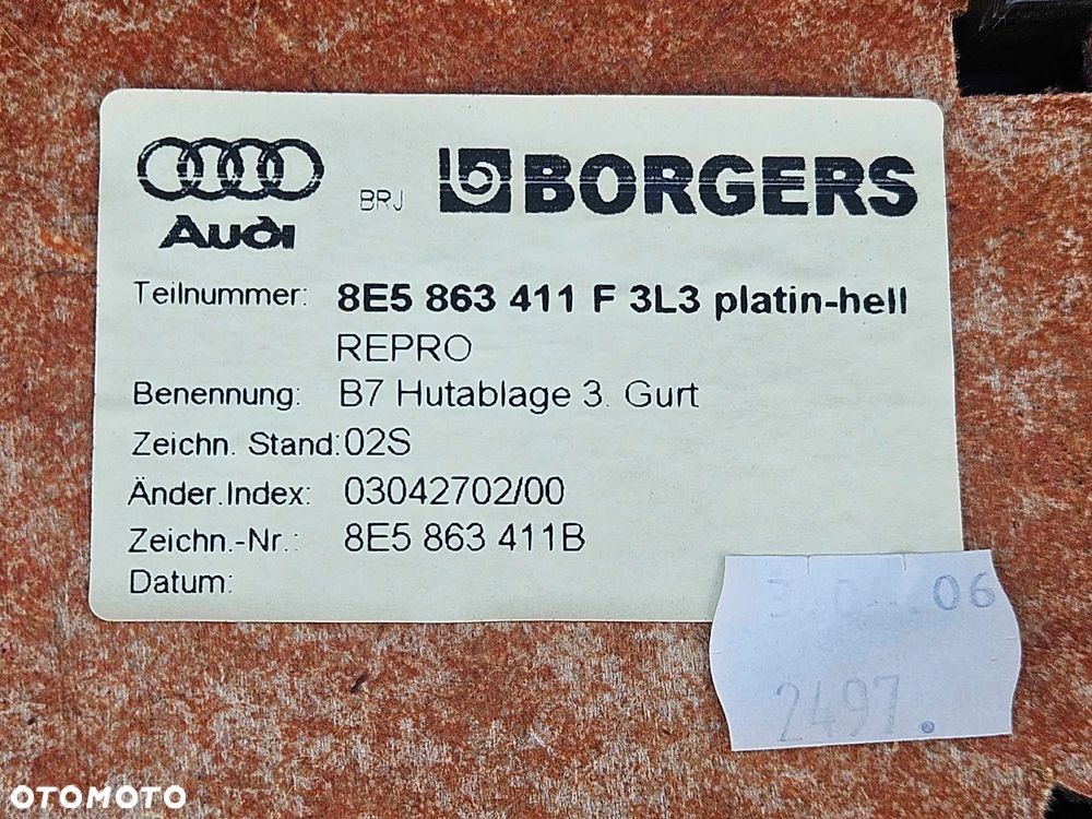 Oslona Glosnik Kratka Tapicerka Podszybie Polka Platin Hell Szyby Bagaznika Tyl Audi A4 B7 Sedan - 28