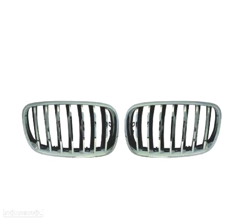 GRELHAS FRONTAIS BMW X5 E70 07-10 X6 E71 E72 08-14 PRETO CROMADA - 2