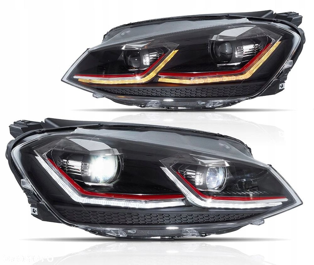Reflektory Lampy kpl Vland Full Led Neon Tuning Red VW Golf VII 7 5g 2012-7 - 1