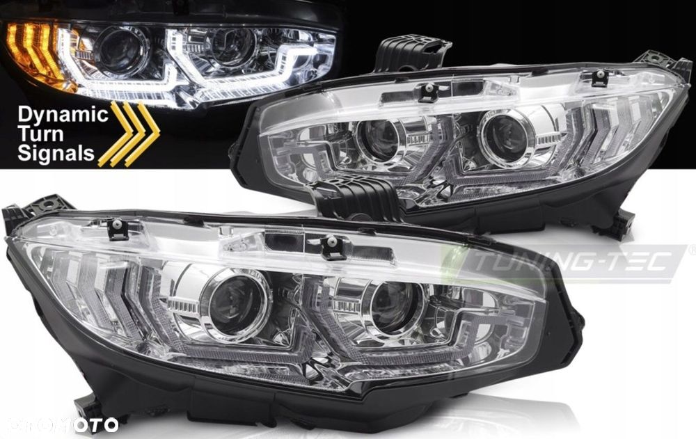 Reflektor Lampa kpl Diody Soczewka Clear Chrom Honda Civic X 10 2016-2021 - 2