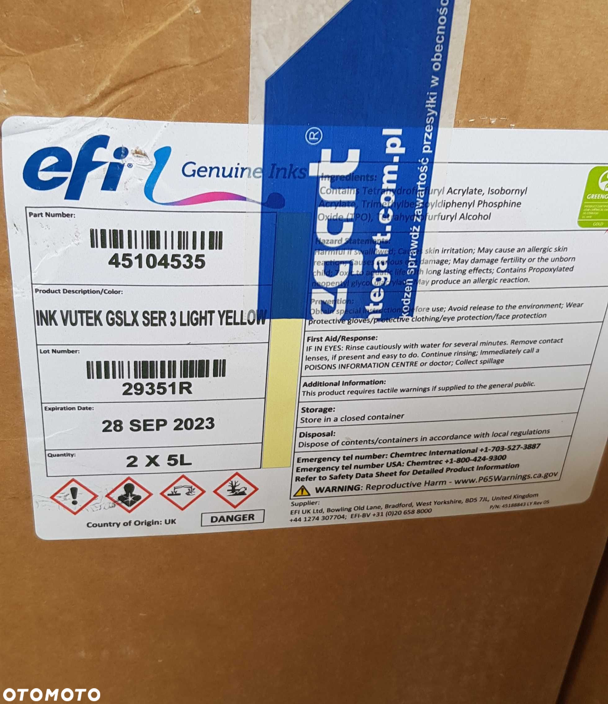 EFI Tusz Farba Żółta VUTEK GSLX SER 3 YELLOW 451‍045‍35 - 2