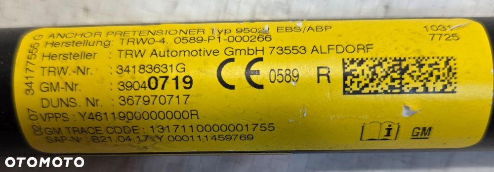 OPEL ASTRA K V NAPINACZ PASA PRAWY 39040719 - 5