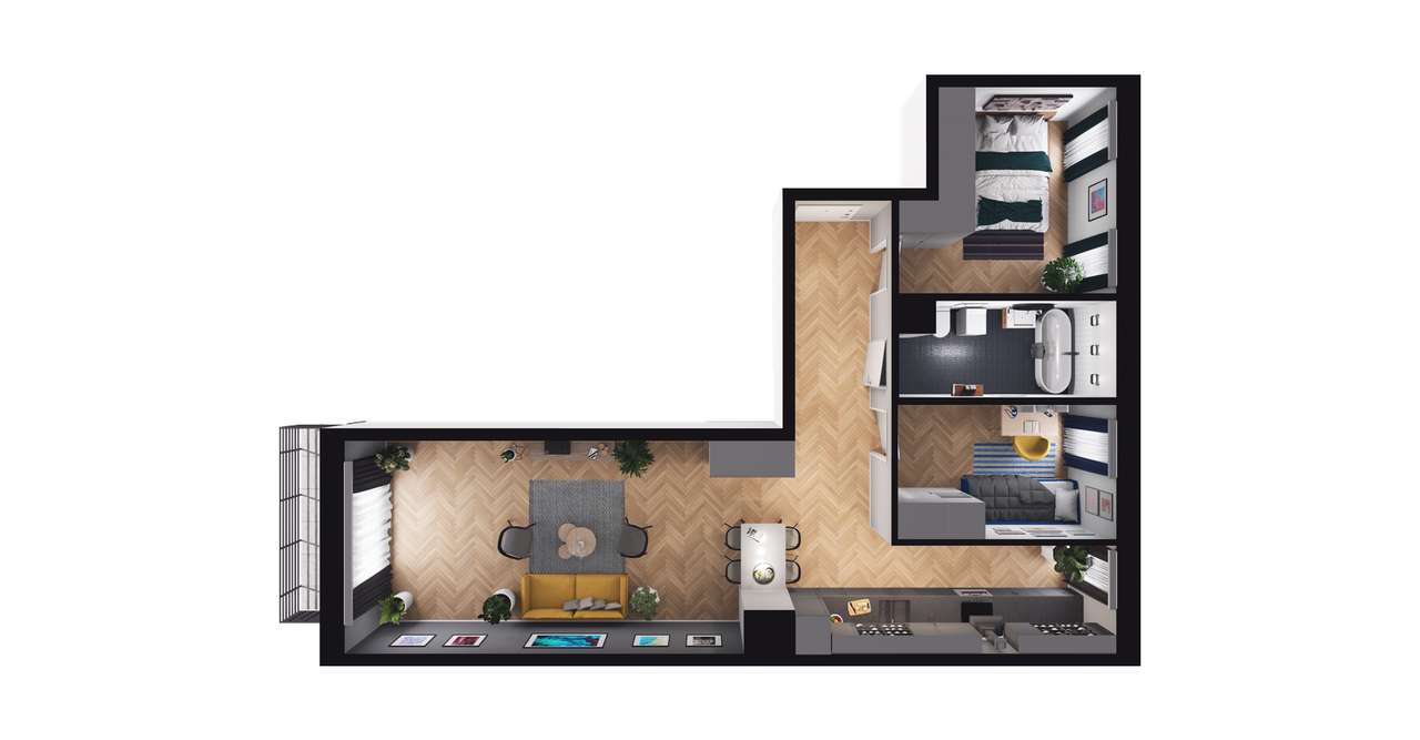 3-pokojowe mieszkanie 68m2 + balkon - Pełny obrazek: 2/9