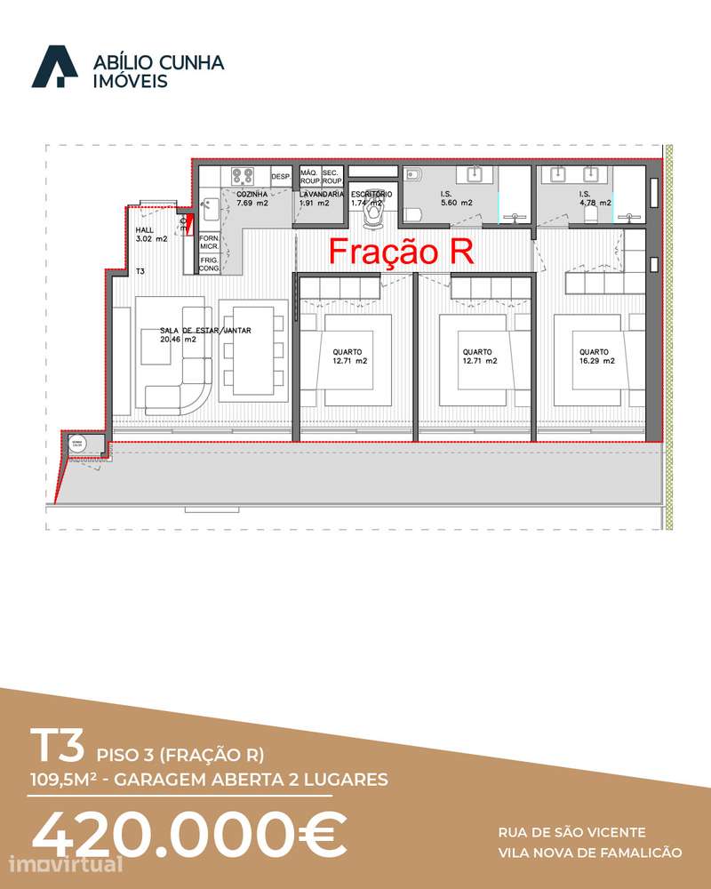 Apartamento T3 Novo | 109,5 m² | 2 Lug Garagem | Famalicão | 420.000 € - Grande imagem: 2/2