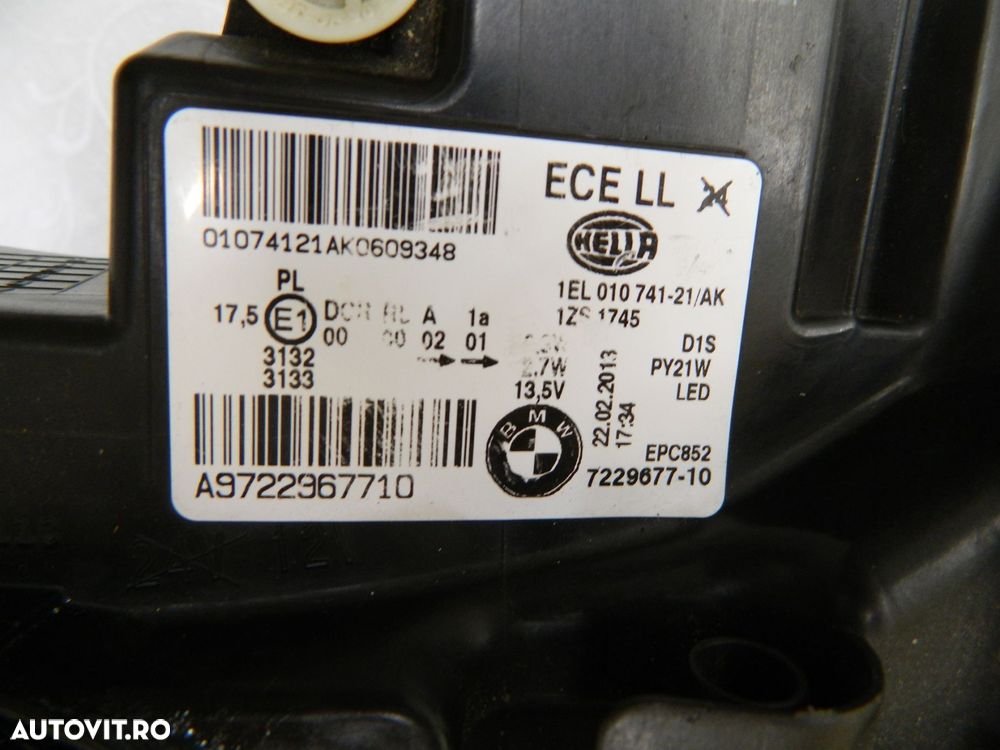 Far stanga BMW Seria 1 Xenon F20, 2012, 2013, 2014, 2015,, cod origine 7229677-01. - 6