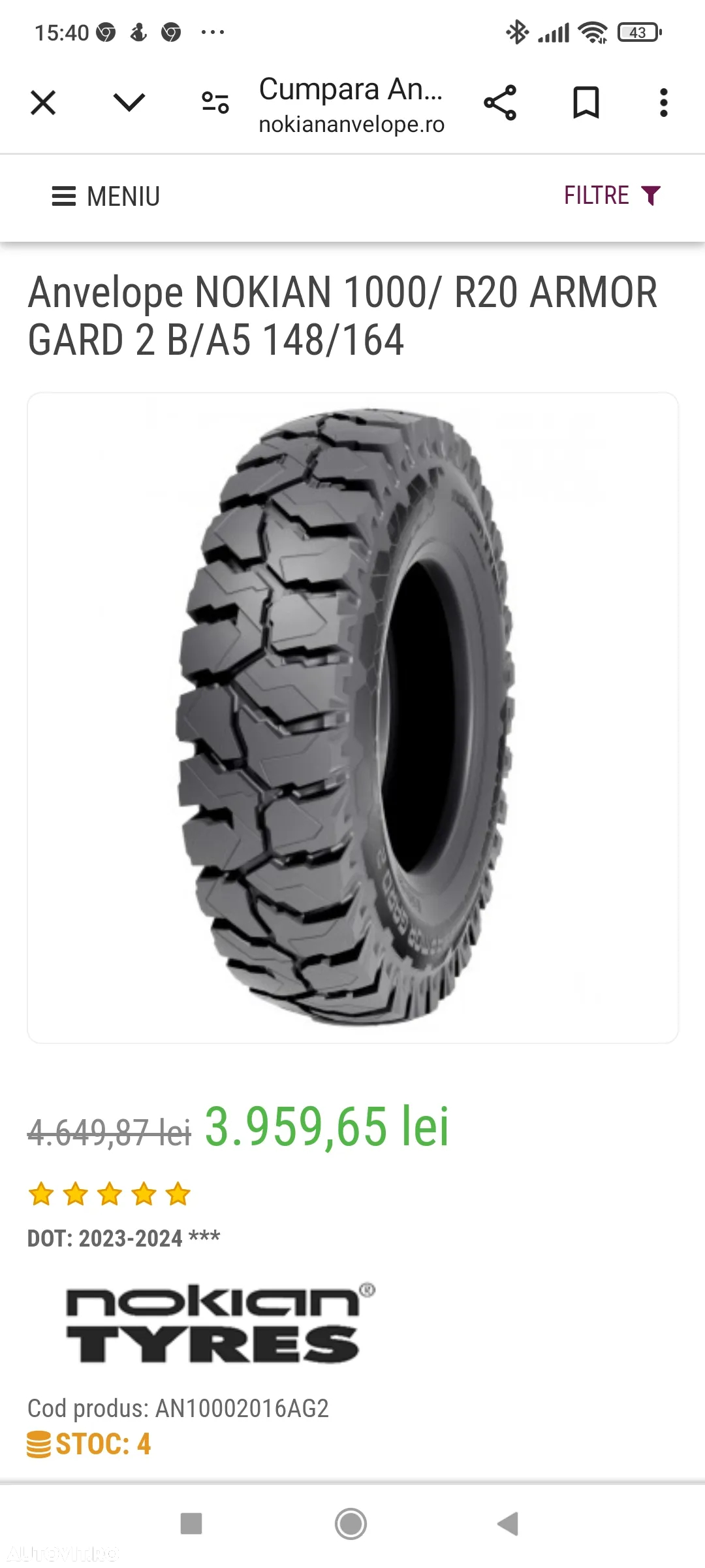 1000 20 Nokian 10.00 20 Anvelope excavator, industriale - 6