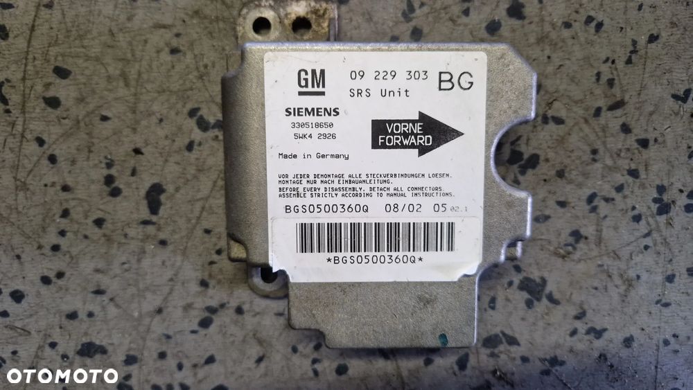 OPEL ZAFIRA A MODUŁ PODUSZEK POWIETRZNYCH 09229303 BG - 1