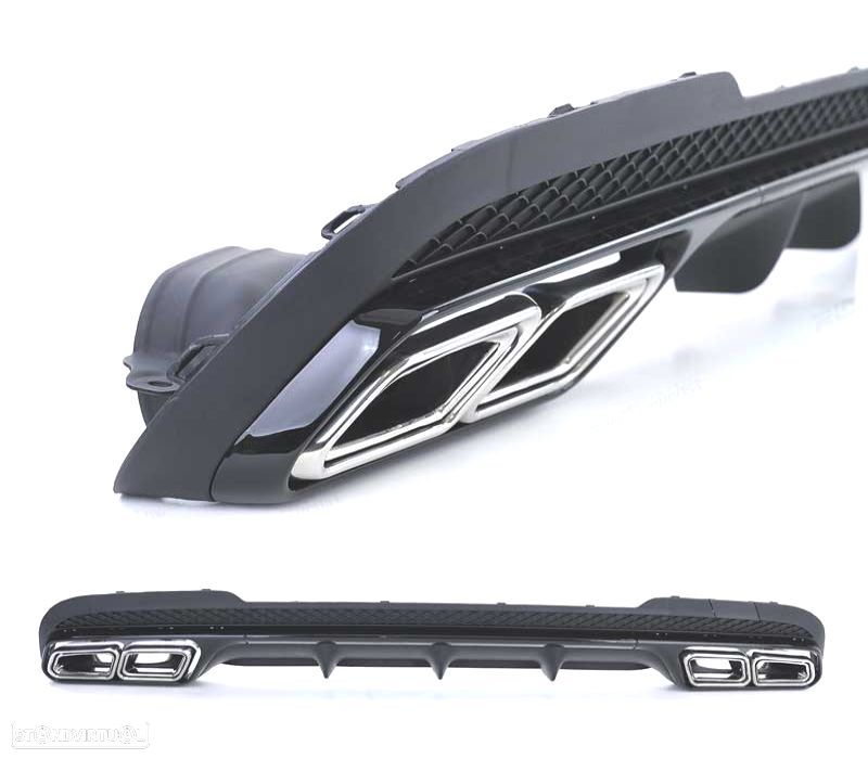 DIFUSOR MERCEDES CLASE E W212 SEDAN 13-16 LOOK AMG E63 + PONTEIRAS DE ESCAPE CROMADAS - 3