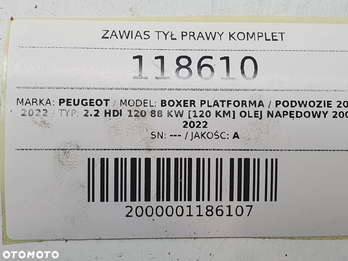 ZAWEIASY ZAWIAS TYŁ TYLNY PRAWY KOMPLET PEUGEOT BOXER II 2007 - 5