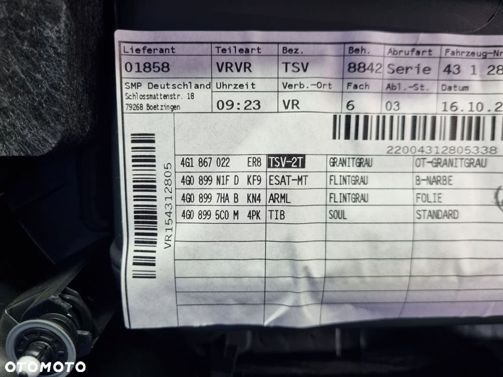 BOCZEK tapicerka drzwi PRZEDNICH PRAWYCH  kompletna AUDI A6 C7 oryginał 4G1867022 - 11