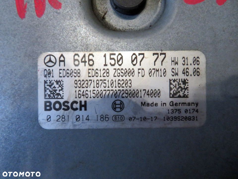 STEROWNIK SILNIKA KOMPUTER VITO VIANO W639 2.2 CDI A6461500777 0281014186 MERCEDES 2003-2010 - 2
