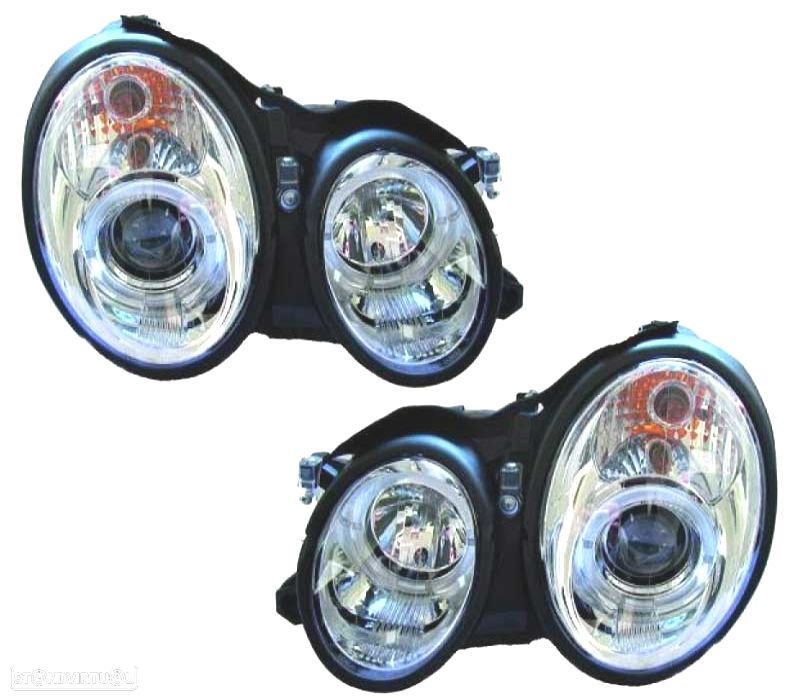 FARÓIS ANGEL EYES MERCEDES E W210 95-99 FUNDO CROMADO - 1