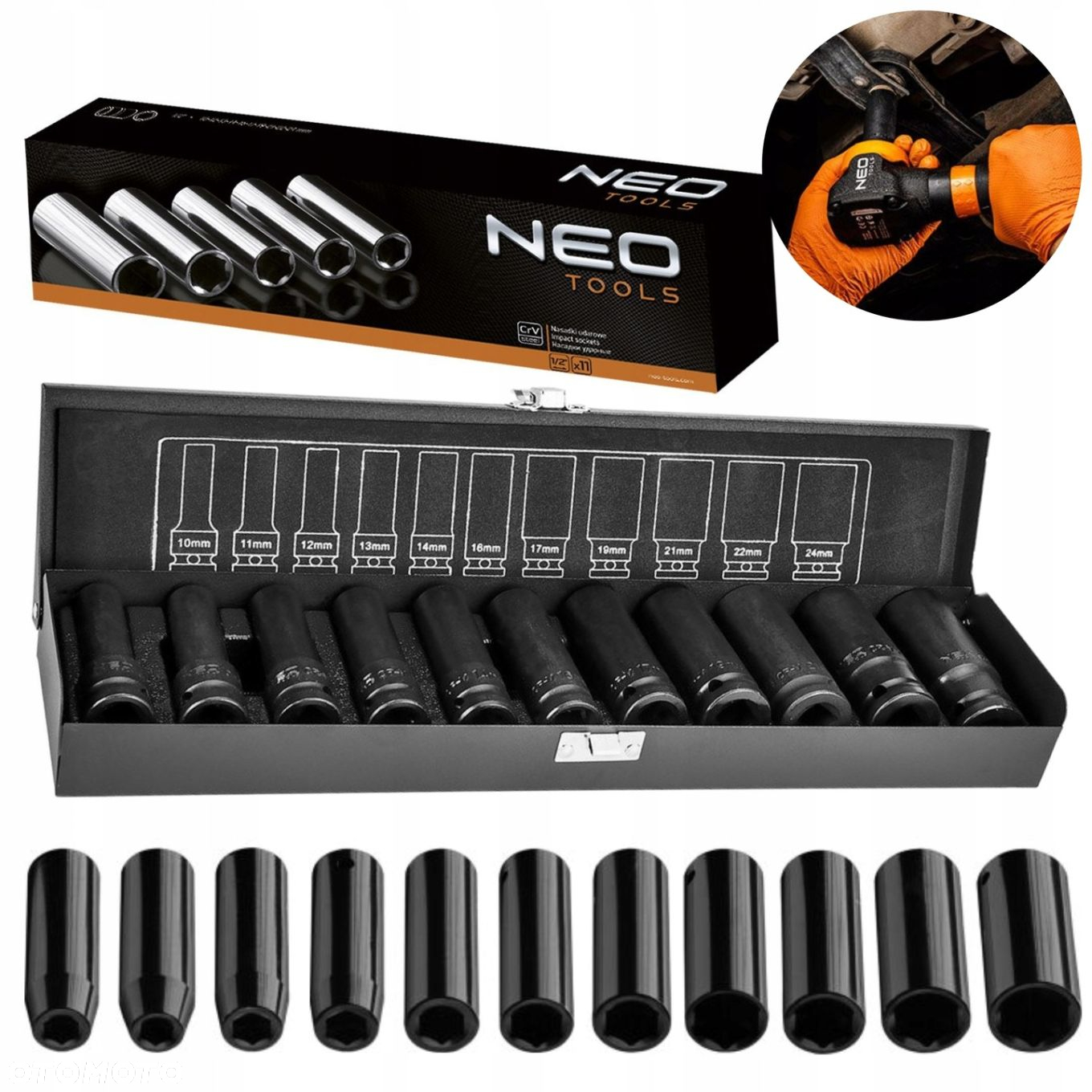 NEO 12-102 NASADKI UDAROWE DŁUGIE 11 ELEM 10-24mm 1/2 METALOWA WALIZKA - 14