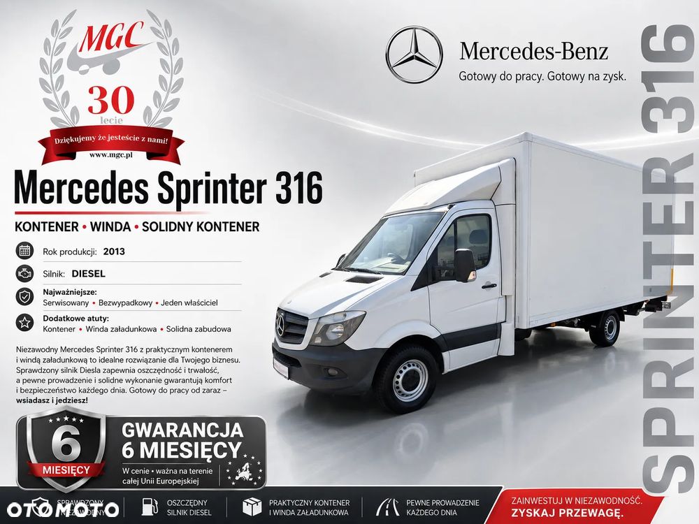 Mercedes-Benz Sprinter 316 CDi / KONTENER / NAJWIĘKSZY / PNEUMATYKA TYŁ / WINDA 750KG NA PILOT / BEZWYPADKOWY / SERWISOWANY / KLIMATYZACJA / KAMERA COFANIA / EURO 5 - 2