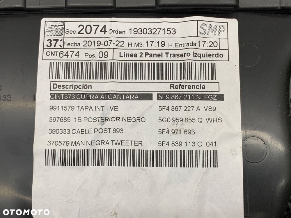 BOCZEK DRZWI LEWY TYŁ  SEAT LEON ST (5F8) 2012 - 2022 2.0 Cupra 4Drive 221 kW [300 KM] benzyna 2016 - 6