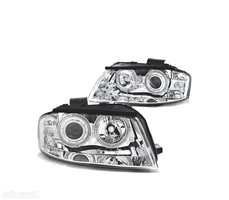 FARÓIS FRONTAIS ANGEL EYES A3 8P COM FUNDO CROMADO 03-08 - 1