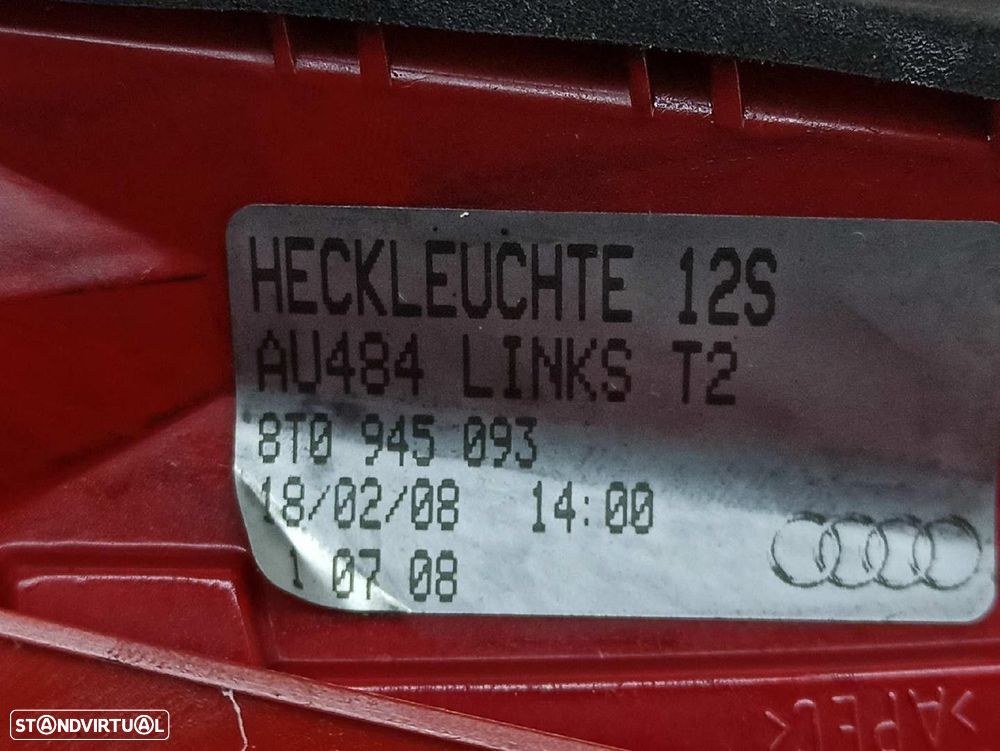 FAROLIM TRASEIRO ESQUERDO AUDI A5 2007 -8T0945093 - 4