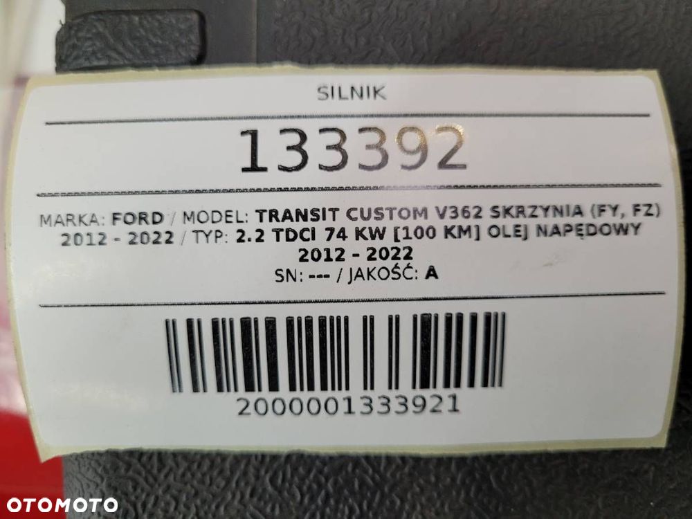 SILNIK KOMPLETNY FORD TRANSIT CUSTOM 2.2 TDCI 100KM DRFF 175 TYŚ PRZEBIEGU - 12