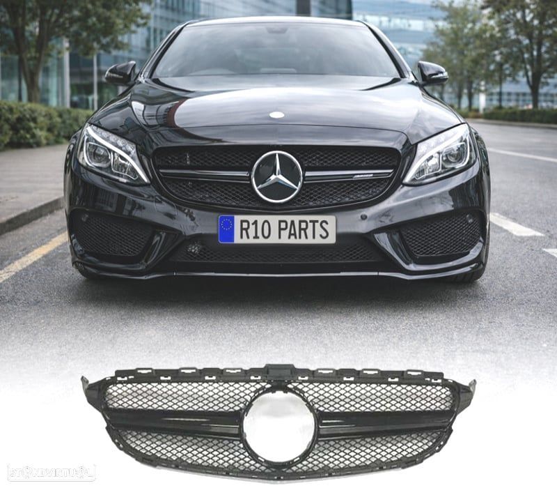 GRELHA FRONTAL MERCEDES W205 14-18 LOOK AMG C63 CÂMARA PRETO BRILHANTE - 1