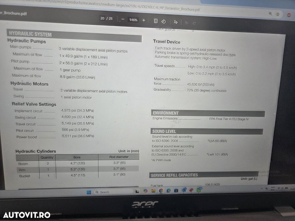 Hitachi ZX210LC-6, 2021, 2.676h, 23,1 tone, CUPLA RAPIDA HIDRAULICA, cupa 1,3mc, 3 pompe hidr, inst picon, camera spate si laterale, antifurt, latime 2,99m, ad sapare 7m, cons mediu 12l/h, lant 90% ok, posibil leasing-STARE CA NOU-PROMOTIE 99.750 Eur+Tva - 36