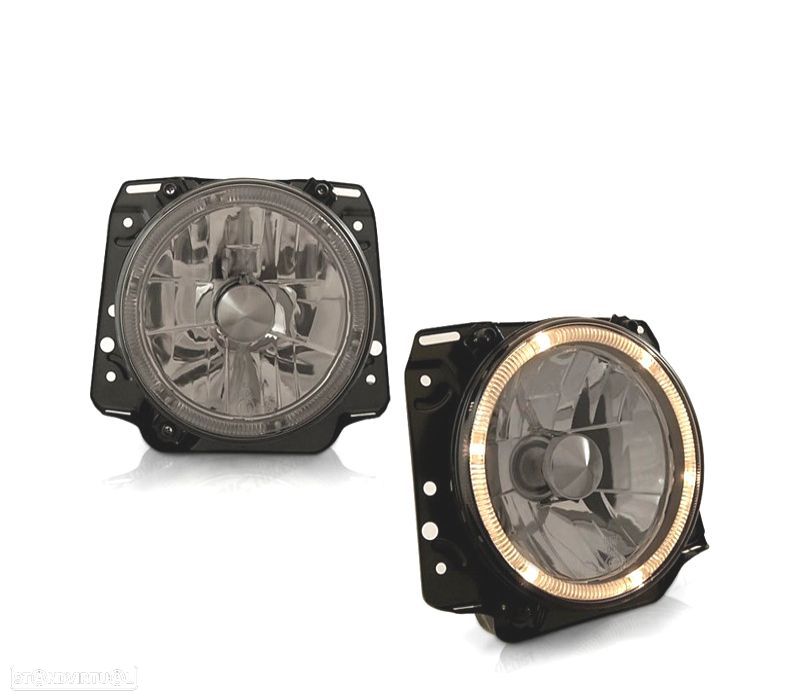 FARÓIS EXTERIORES VOLKSWAGEN VW GOLF MK2 83-91 OLHOS DE ANJO FUMADOS FUNDO CROMADO - 1