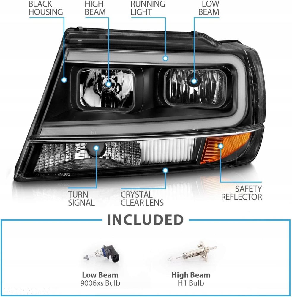 Reflektory Lampy kpl Tube LED Neon Black Tuning Jeep Grand Cherokee WJ 99- - 13