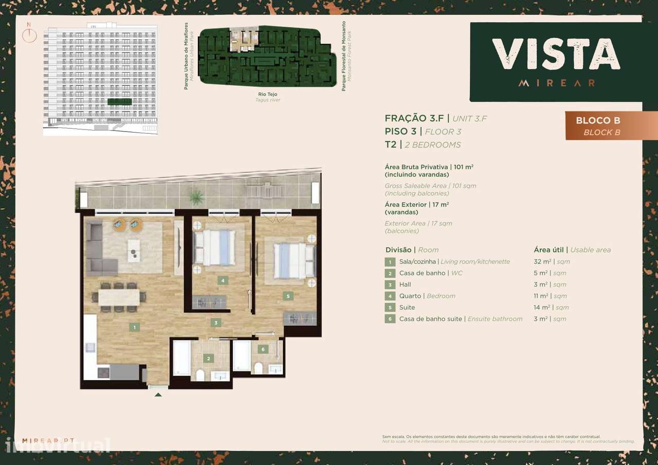 Apartamento T2 Novo, 3º andar -  Mirear, Vista B - Miraflores - Grande imagem: 2/12