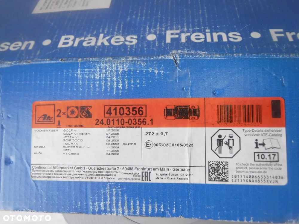 nowe tarcze ATE tył 272mm golf vi touran superb jetta scirocco yeti audi a3 tarcze hamulcowe tylne - 2