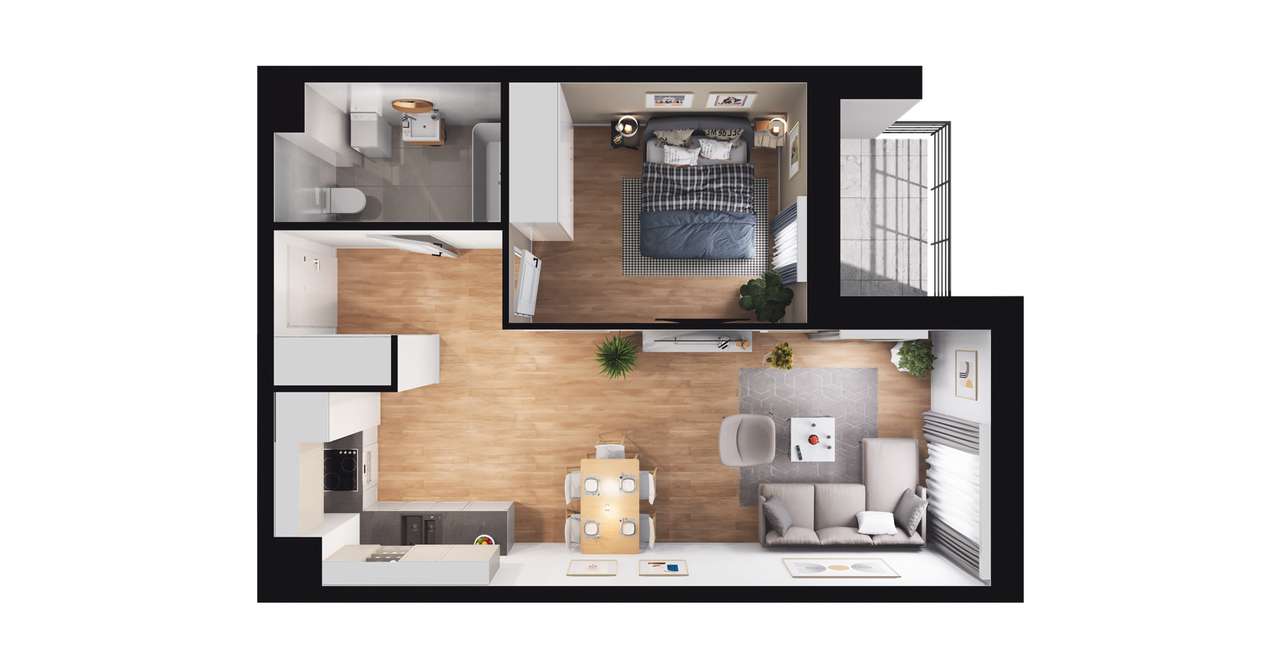 2-pokojowe mieszkanie 43m2 + balkon - Pełny obrazek: 2/23