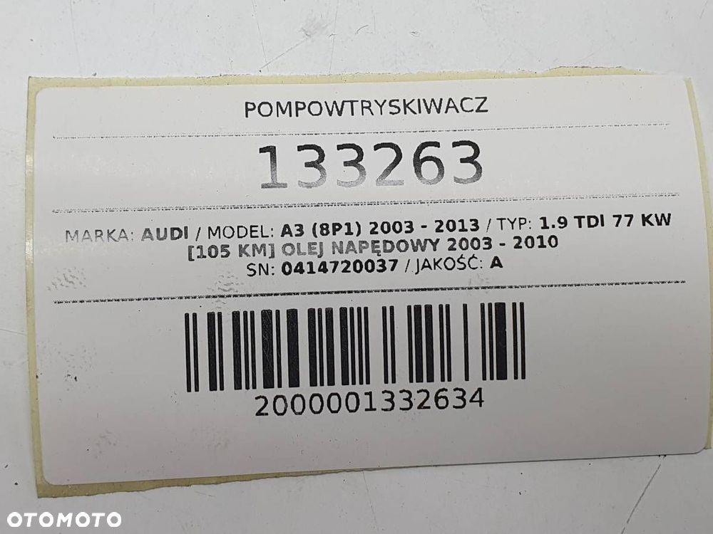POMPOWTRYSKIWACZ 0414720037 AUDI A3 1.9 TDI 105km - 7