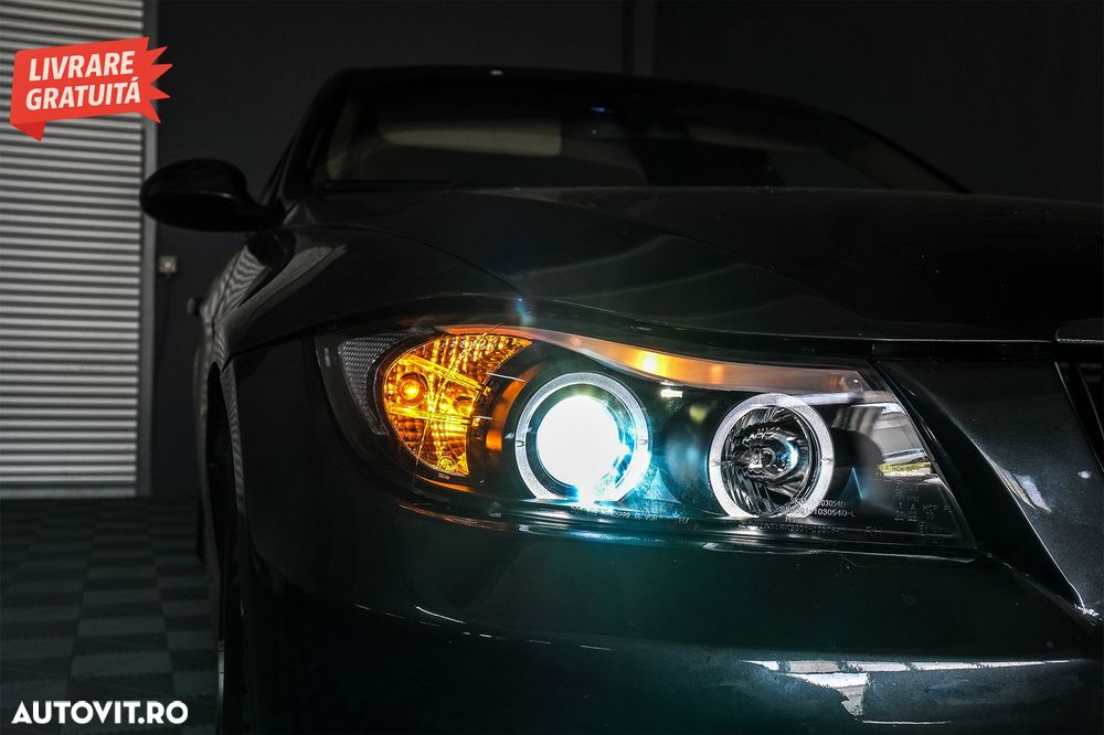 Faruri BMW Seria 3 E90 Sedan E91 Touring (03.2005-08.2008) Angel Eyes Negru- livrare gratuita - 5