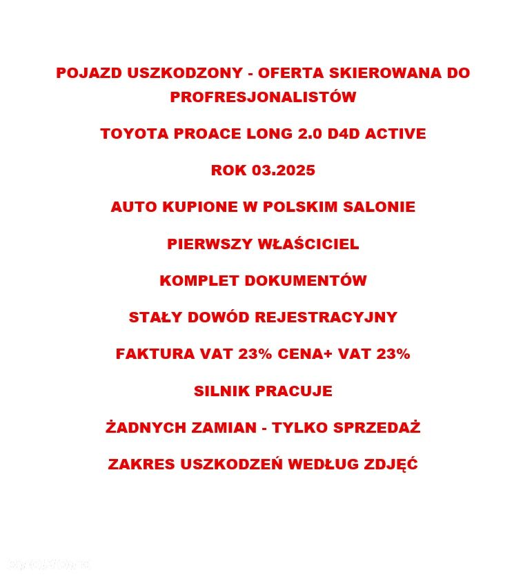 Toyota ***2025 PROACE LONG 2.0 D4D ACTIVE NAVI SALON POLSKA*** - 2