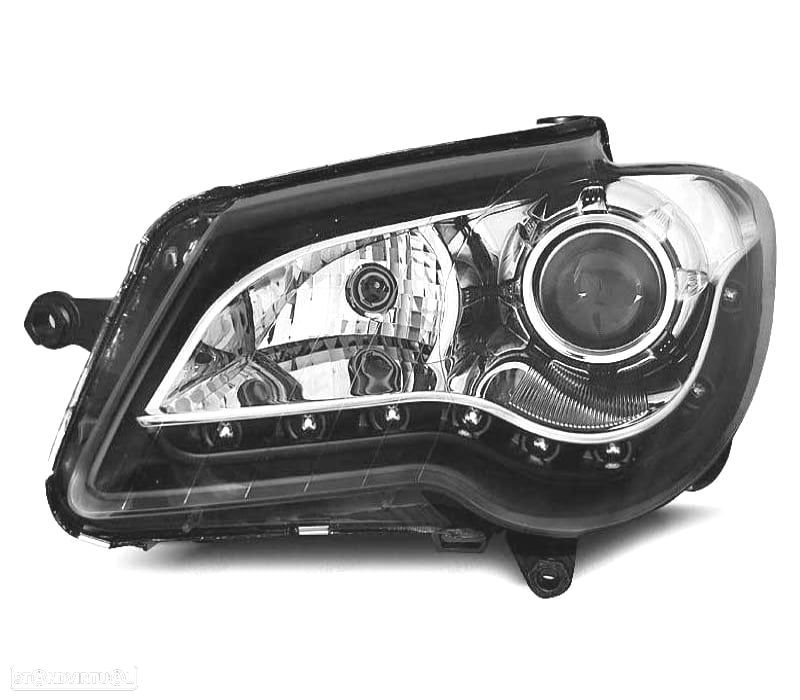 FARÓIS VOLKSWAGEN VW TOURAN 06-10 COM LUZ DIURNA LED FUNDO PRETO CROMADO - 2