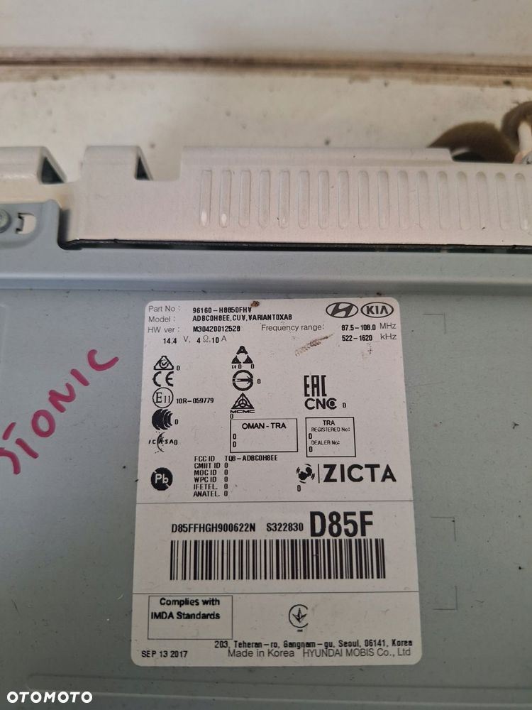 kia stonic 17- radio fabryczne oryginał 96160-h8850 - 2