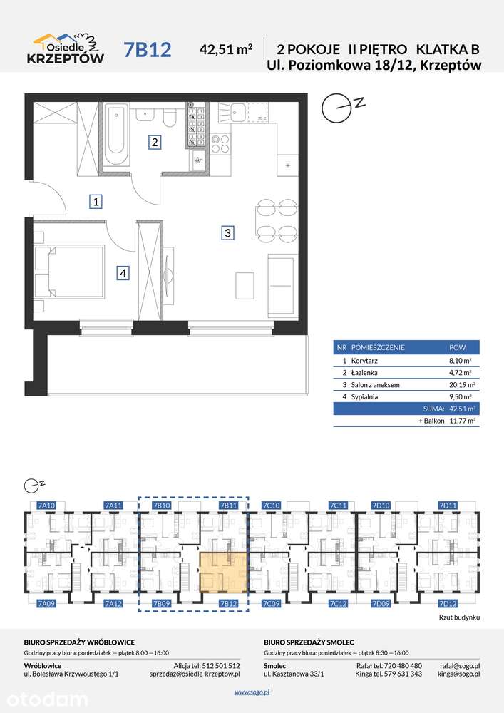 42,51m² +STRYCH 26m² +BALKON 11,77 m² ! +M.PARKING.-pod Wrocławiem+las