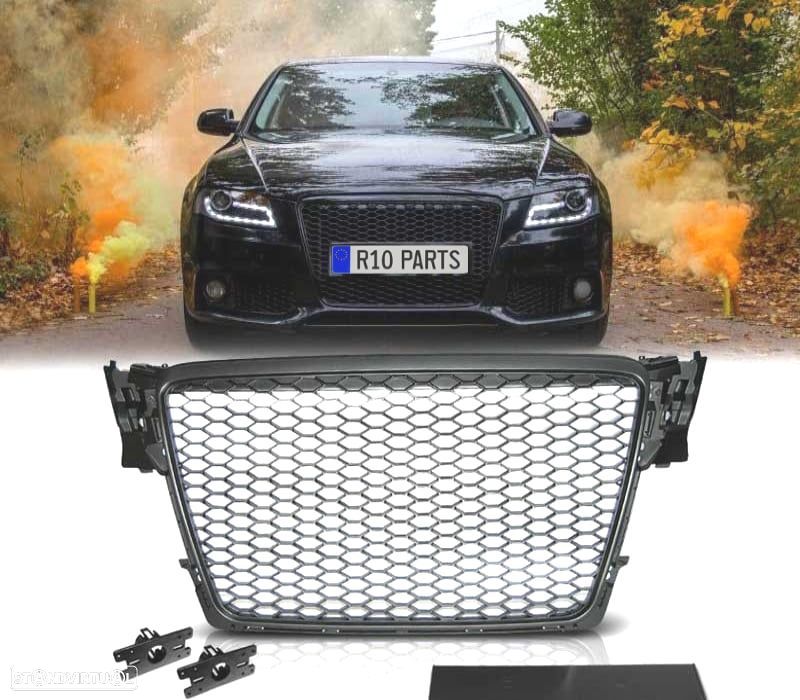 GRELHA FRONTAL AUDI A4 B8 08-11 PRETO FOSCO LOOK RS - 1